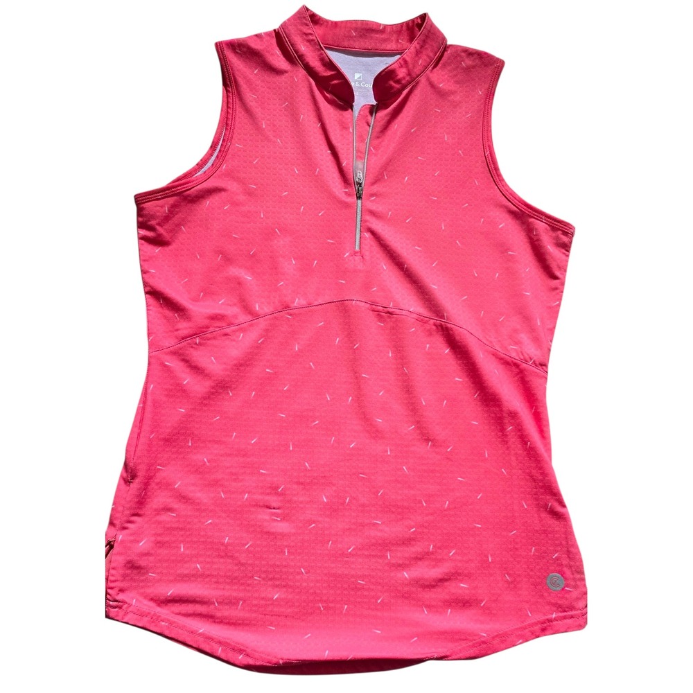 Bette & Court Golf Polo Sleeveless Zip Athletic Pink Print‎ Top Size S